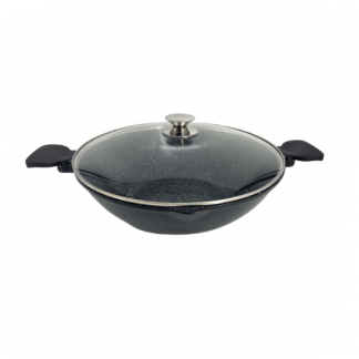Wok + couvercle Induction R COOK CÉRAMIQUE coloris Noir aspect pierre de 36 cm