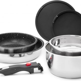Set de 7 pièces en Inox avec Revêtement Céramique et Poignée Amovible