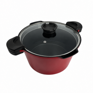 Cuit-Pâtes Induction FONTE ALUMINIUM CERAMIQUE coloris Rouge de 28 cm Collection Eco Déballé